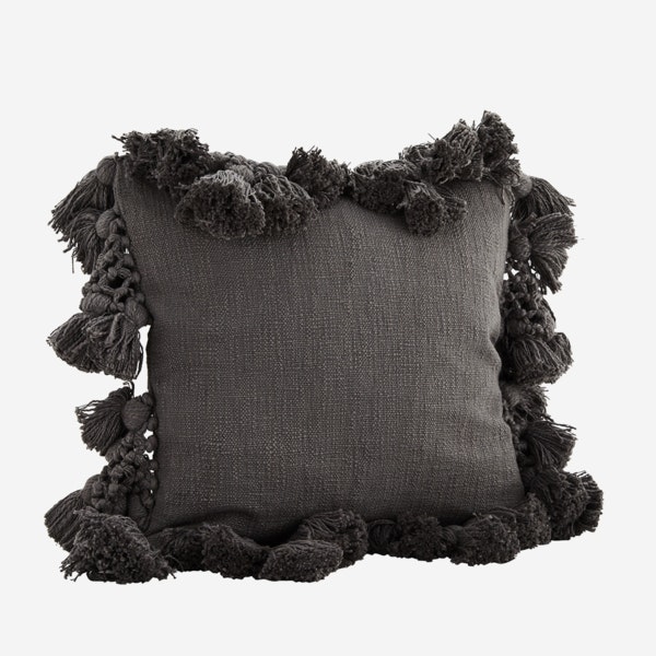 Charcoal Textured Tassel Cushion by Madam Stoltz