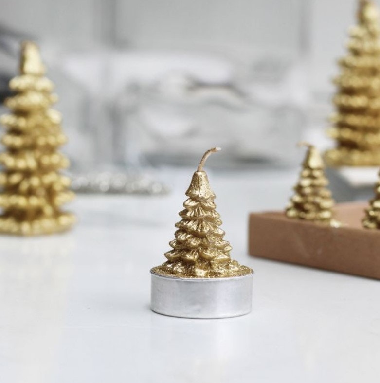 Set of 6 Gold Christmas Tree Tealights by Biggie Best