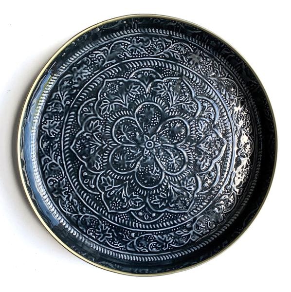 Large Black Embossed Round Tray by Bazar de luxe