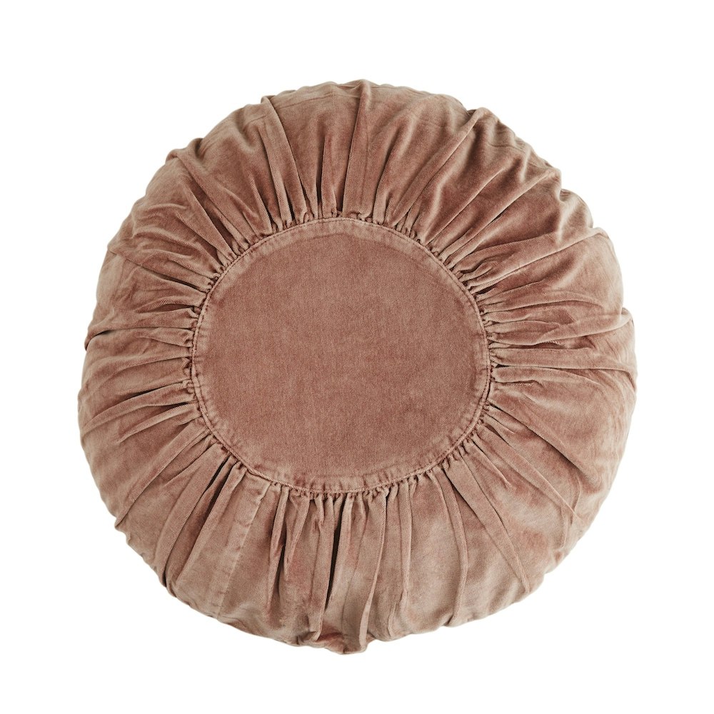 Round Pleated Velvet Cushion Light Mahogany by Madam Stoltz