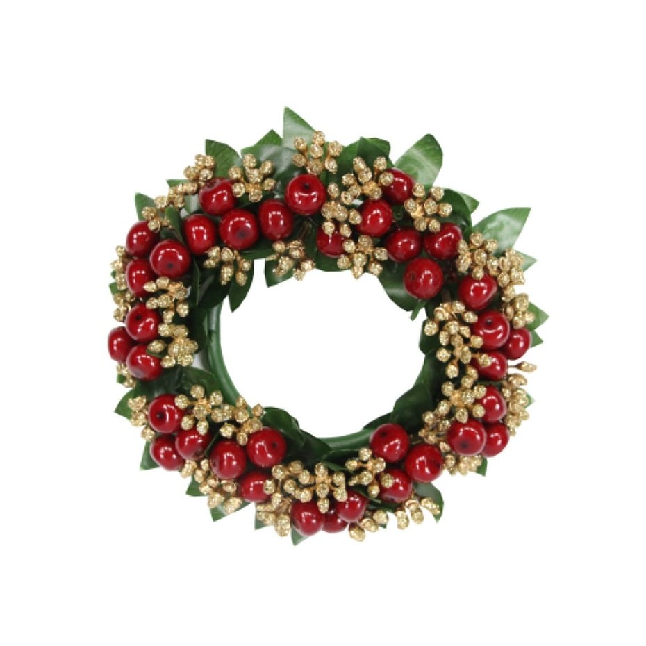 Large Red Shiny Gold Glitter Berry Candle Ring by Gisela Graham