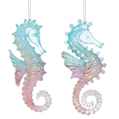 Set of Two Turquoise Pink Decoration Acrylic Seahorse by Gisela Graham