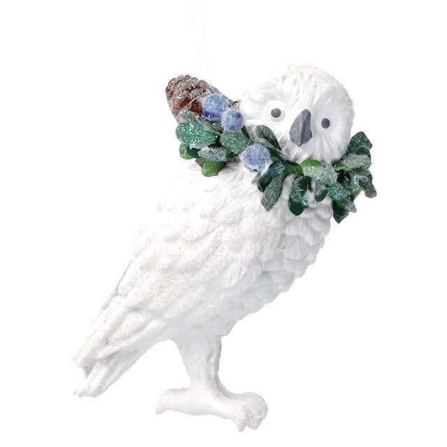 White Resin Owl With Eucalyptus Blueberries Decoration Figurine by Gisela Graham