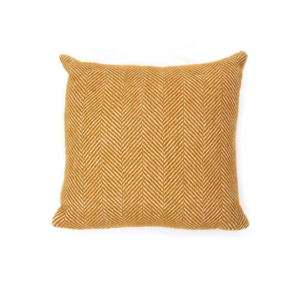 Pure New Wool Fishbone Cushion - English Mustard 50cm x 50cm by Tweedmill