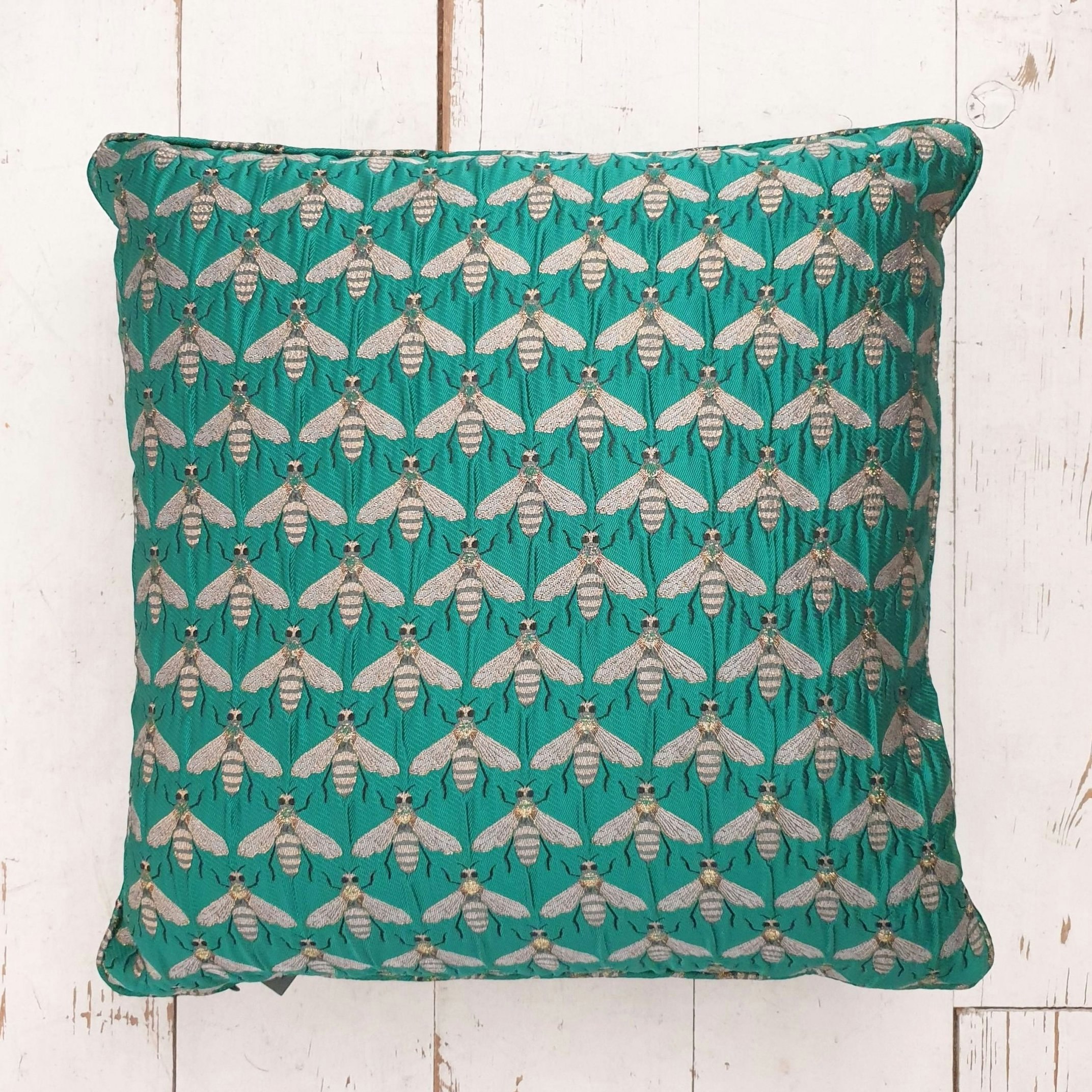 Jacquard Bee Cushion – Green by Gisela Graham
