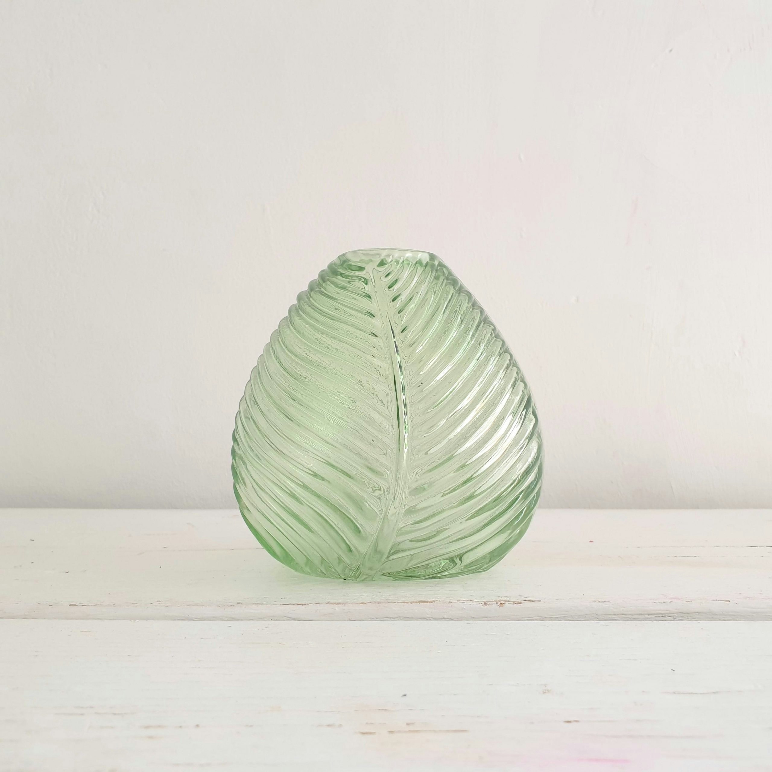 Green Leaf Glass Vase by Gisela Graham