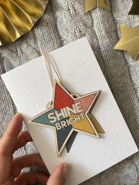 Shine Bright Christmas Card With Decoration by Fearless Flamingo
