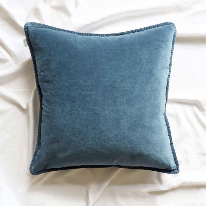 Denim Blue Stonewashed Velvet Cushion by Distinctly Living