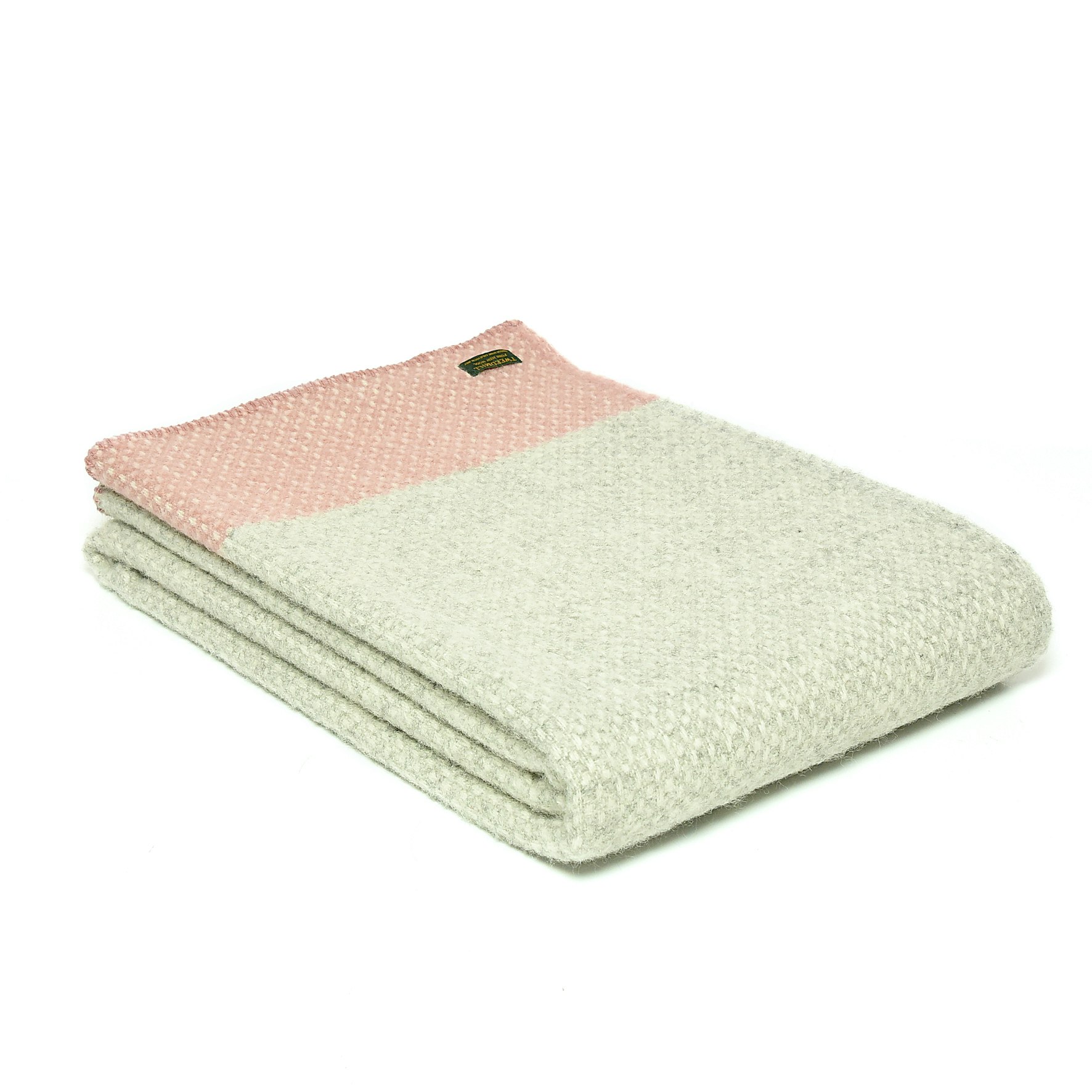 Oatmeal and Dusky Pink Crossweave Pure Wool Blanket by Tweedmill