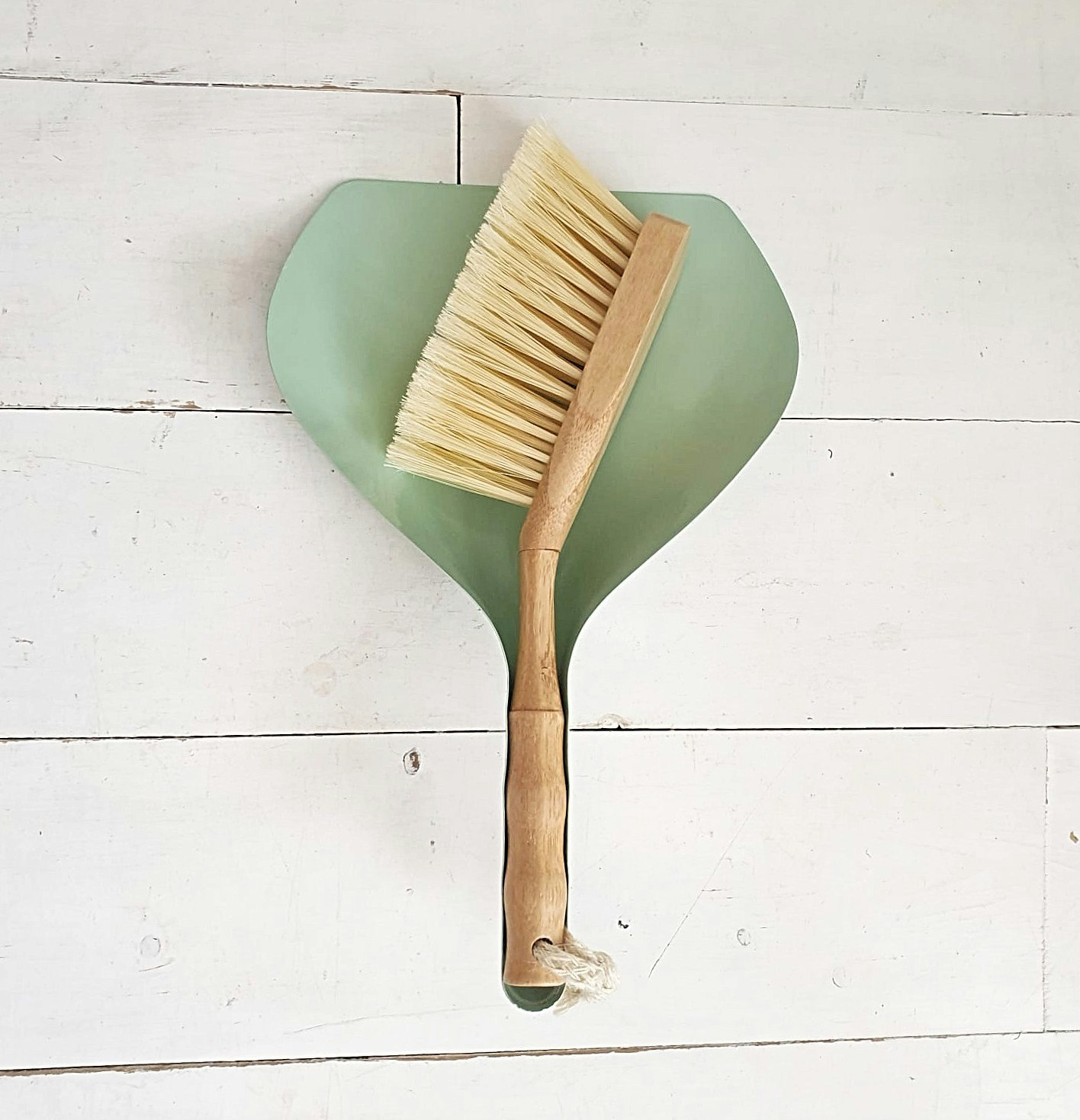 Bamboo And Metal Dustpan Brush Green by Cabanaz