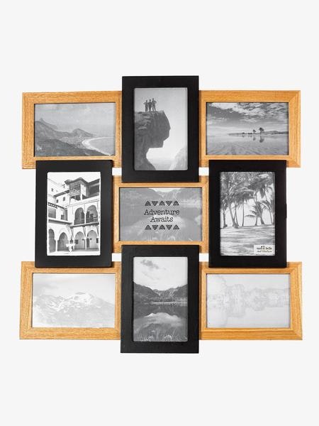 Black Natural Wood Nine Photo Multi Frame by Sass & Belle