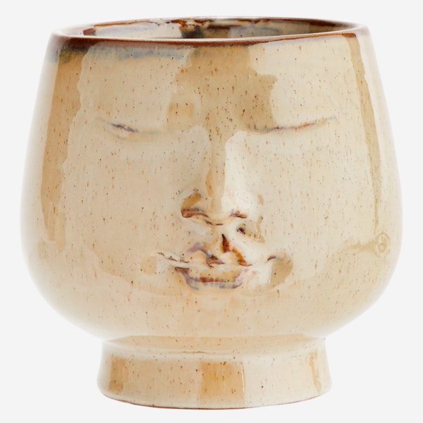 Large Flower Pot W Face Imprint Beige by Madam Stoltz
