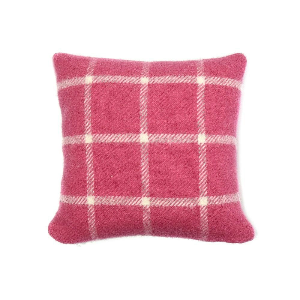 Pure New Wool Cushion Chequered Check Pink 30cm x 30cm by Tweedmill