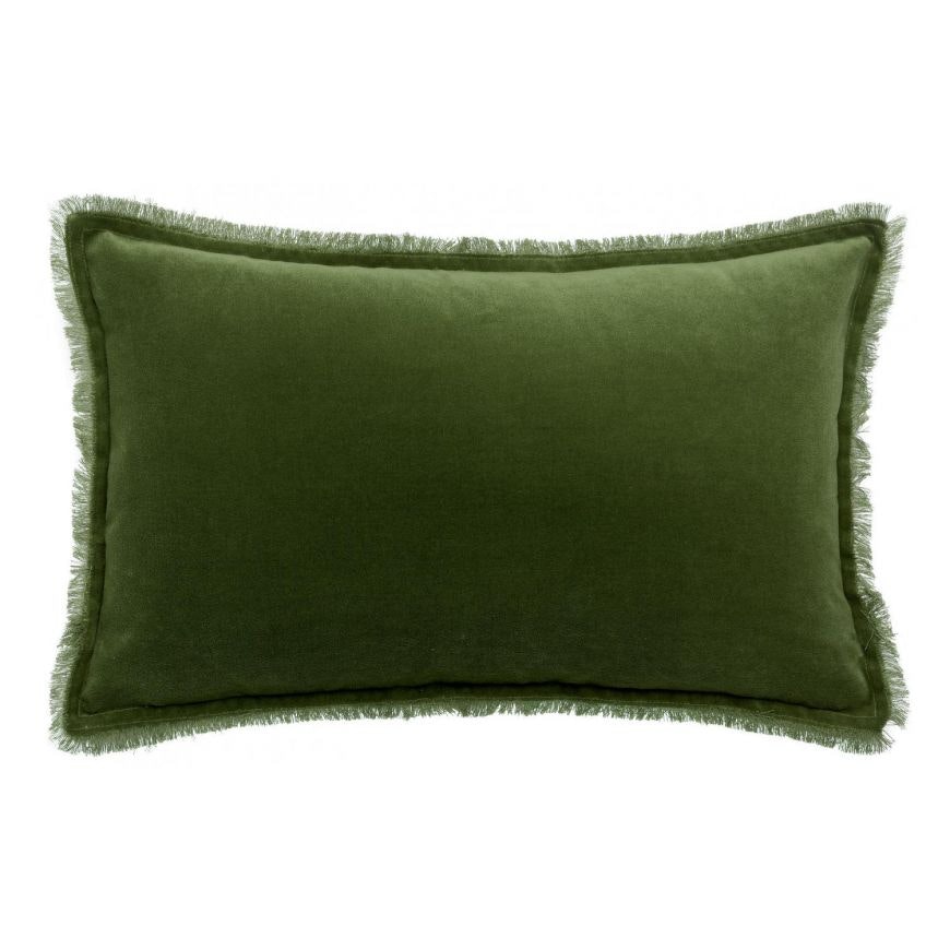 Fara Velvet Fringed Cushion, Eucalyptus 30x50cm by Vivaraise