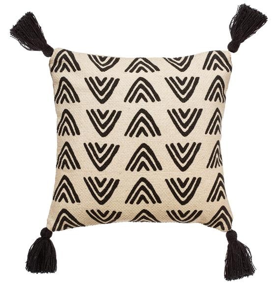 Triangles Block Printed Tasseled Cushion by Sass & Belle