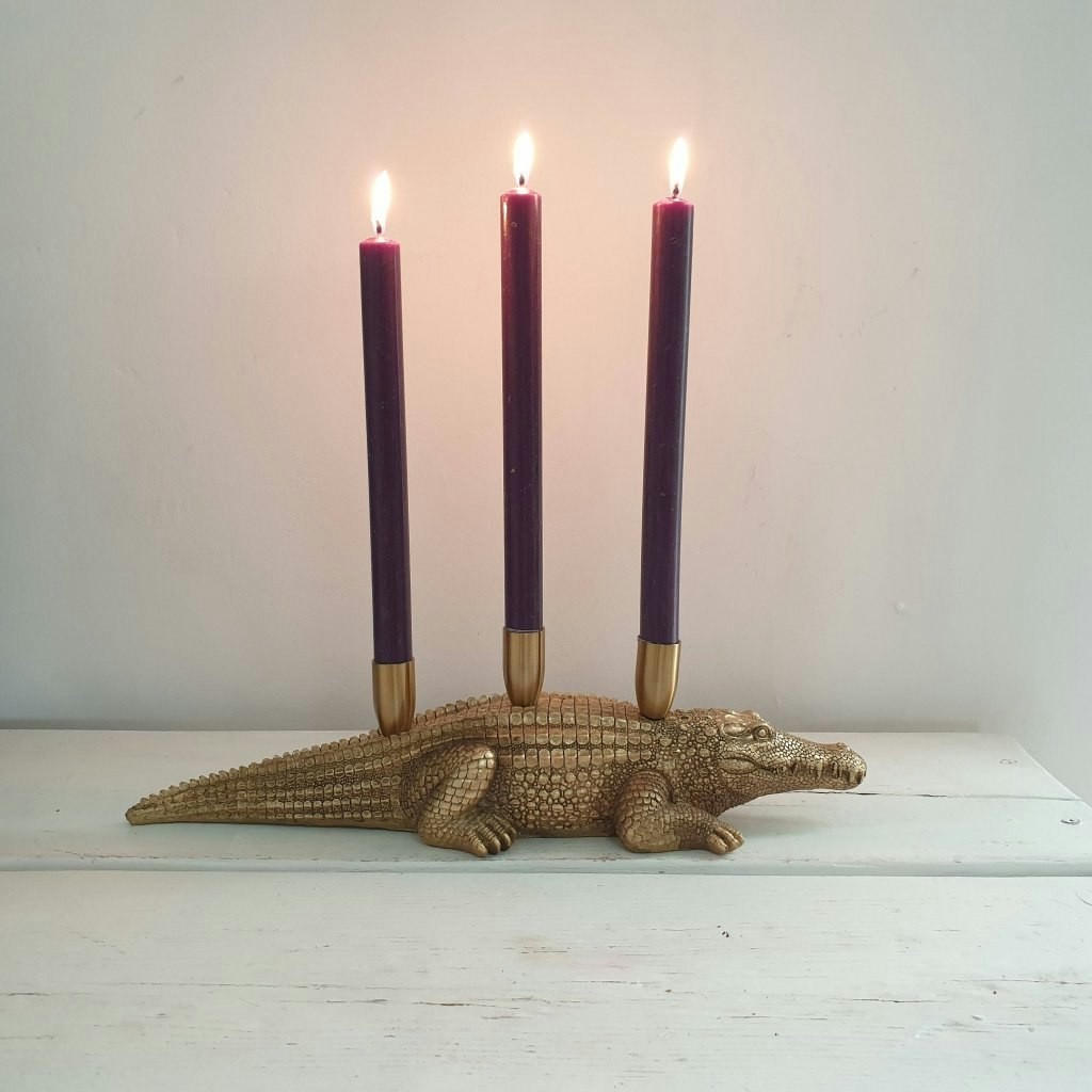 Gold Crocodile Candle Holder by