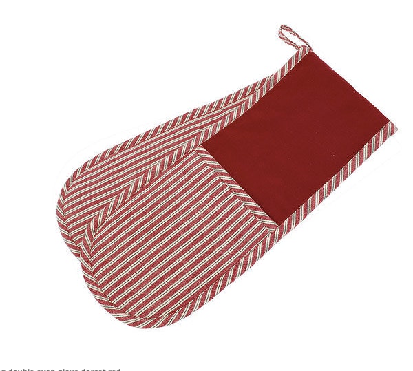 County Ticking Double Oven Glove in Dorset Red by Waltons of Yorkshire