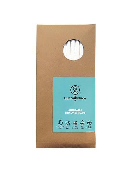 White Reusable Silicone Straws And Cleaning Brush Pack by The Silicone Straw Company