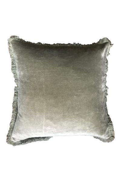 Velvet Cushion With Fringe Olive by Maitri