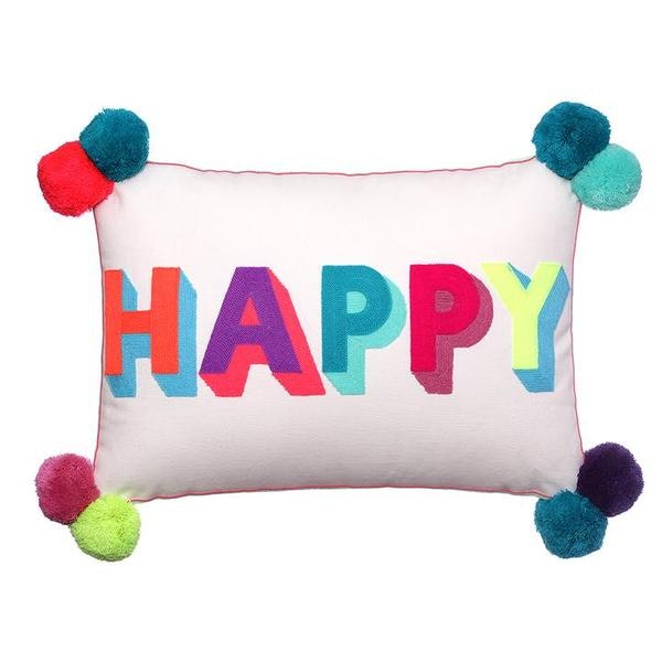 Happy Embroidered Cushion by Bombay Duck