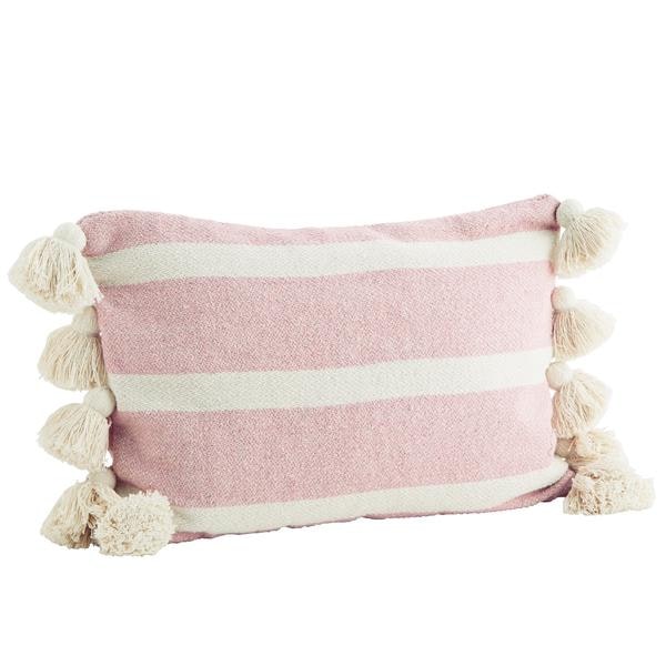Pink Stripe Textured Tassel Cushion by Madam Stoltz