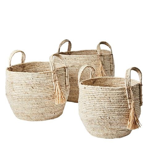 Basket Set Of 3 Collect Made From Maize Leaf by Maitri