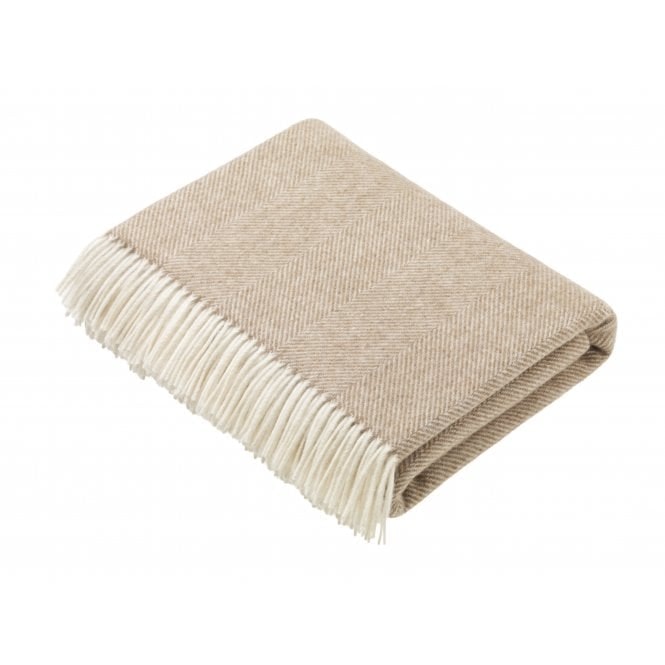 Camel Herringbone Merino Lambswool Throw 140cm x 185cm by Bronte by Moon