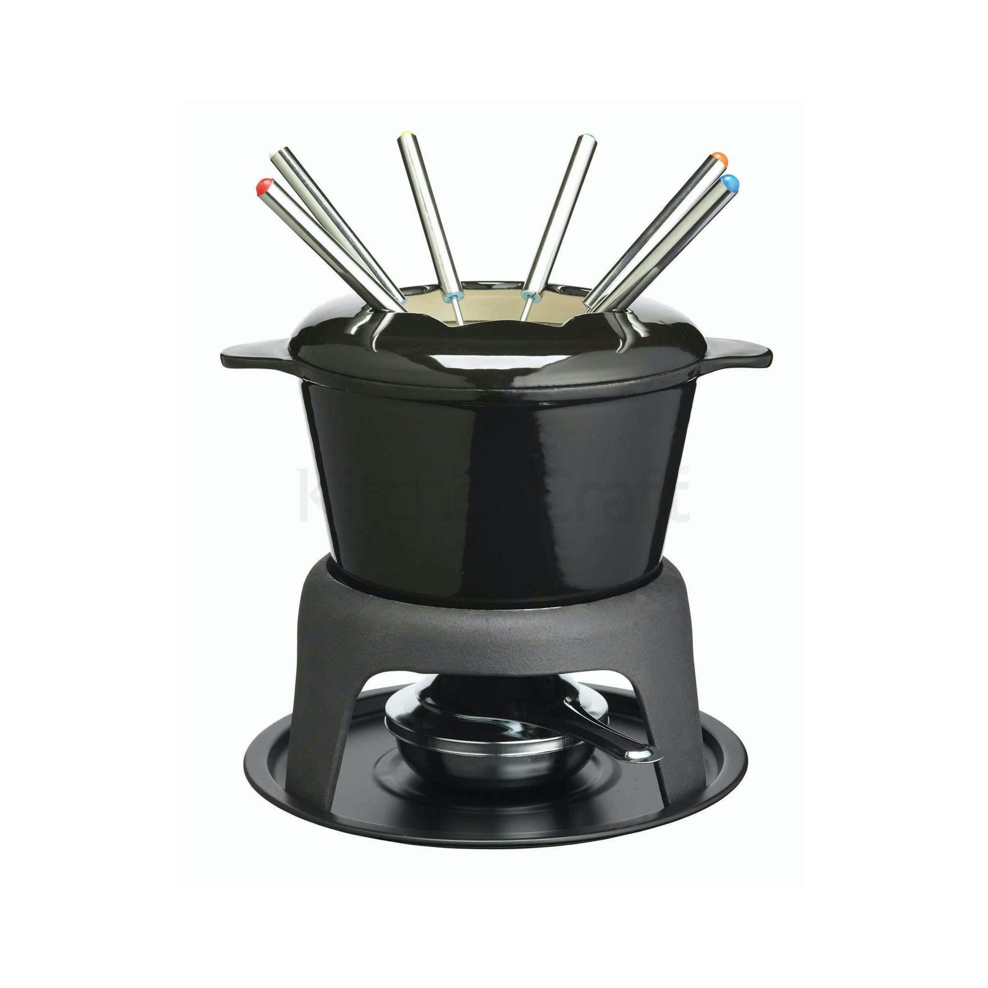 Enamelled Black Cast Iron Fondue Set by Distinctly Living
