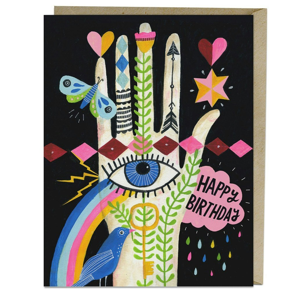 Hand Happy Birthday greeting card by LISA CONGDON