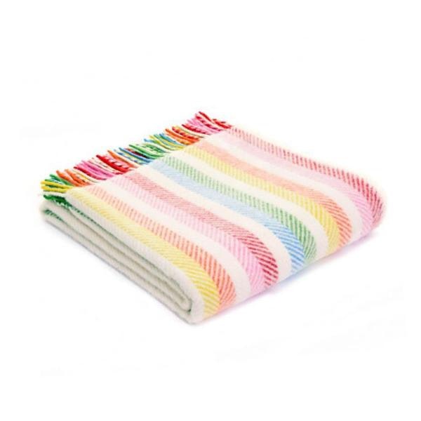 Pure New Wool Throw In Grey Rainbow Stripe by Camperdown Lane