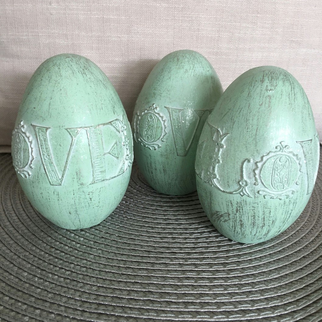 Retro Pastel Green Resin Egg with Love Design by Chic Antique