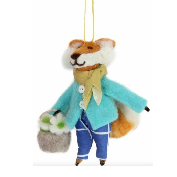 Wool Felt Boy Dressed Hanging FOX Decoration Handmade by Gisela Graham