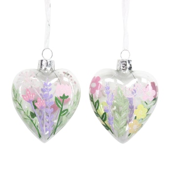 Choice of 2 Pastel Flowers Glass Hearts by Gisela Graham