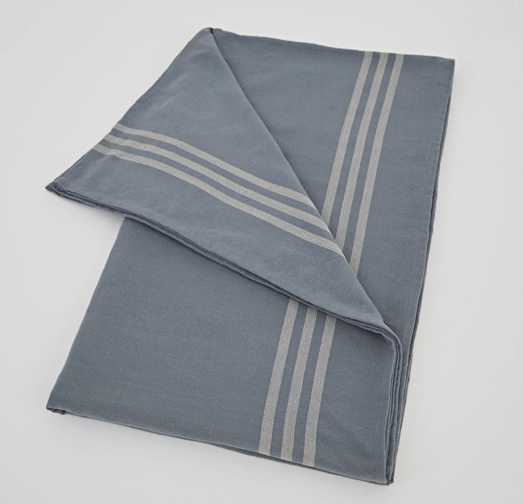 Blue and Linen Striped Maxime Tablecloth by Weaver Green