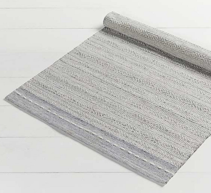 Small Grey Diamond Weave Stripe Recycled Plastic Rug by