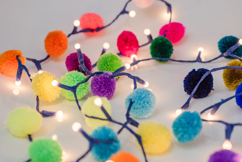 Rainbow Pompom Fairy Light Chain by PomPom Galore
