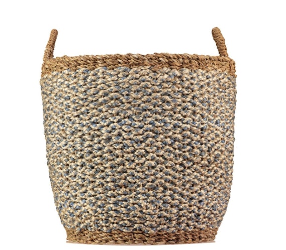 Medium Thistle and White Organic Jute Log Basket by The Braided Rug Company
