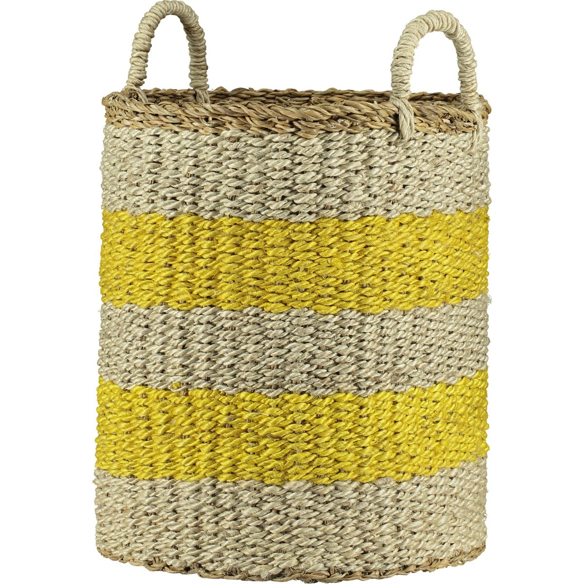 Daffodil Yellow and Natural Stripe Organic Jute Laundry Basket by The Braided Rug Company