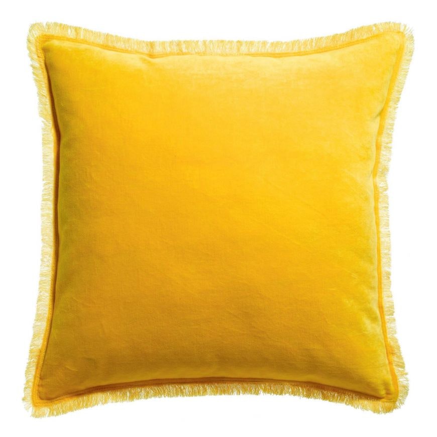 Fara Velvet Fringed Cushion, Curry 45x45cm by Vivaraise