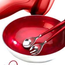Red Glitter Enamelled Aluminium Salad Bowl & Servers by petti rossi
