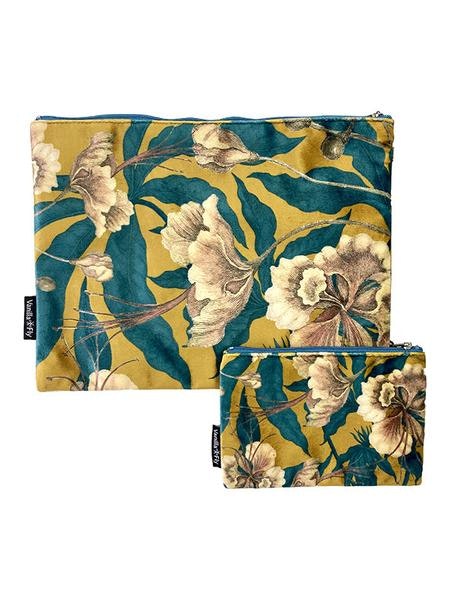 Velvet Makeup Bags And Pouch Ocre Floral by Vanilla Fly