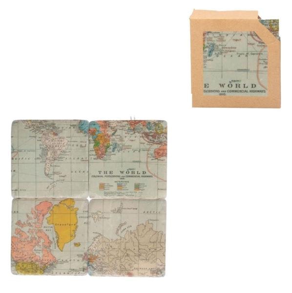 Pack Of Four World Map Coasters by Gisela Graham