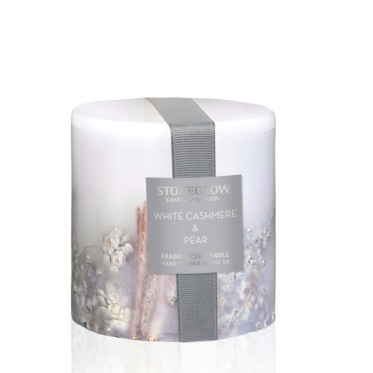 White Cashmere & Pear Pillar Candle by Stoneglow