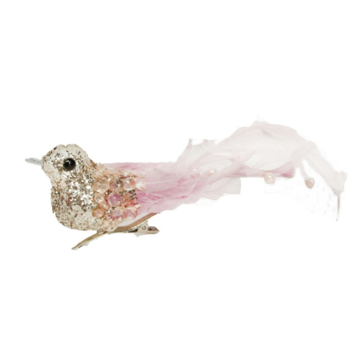 Clip on Bird 16cm - Gold Glitter/Pink Tail by Gisela Graham