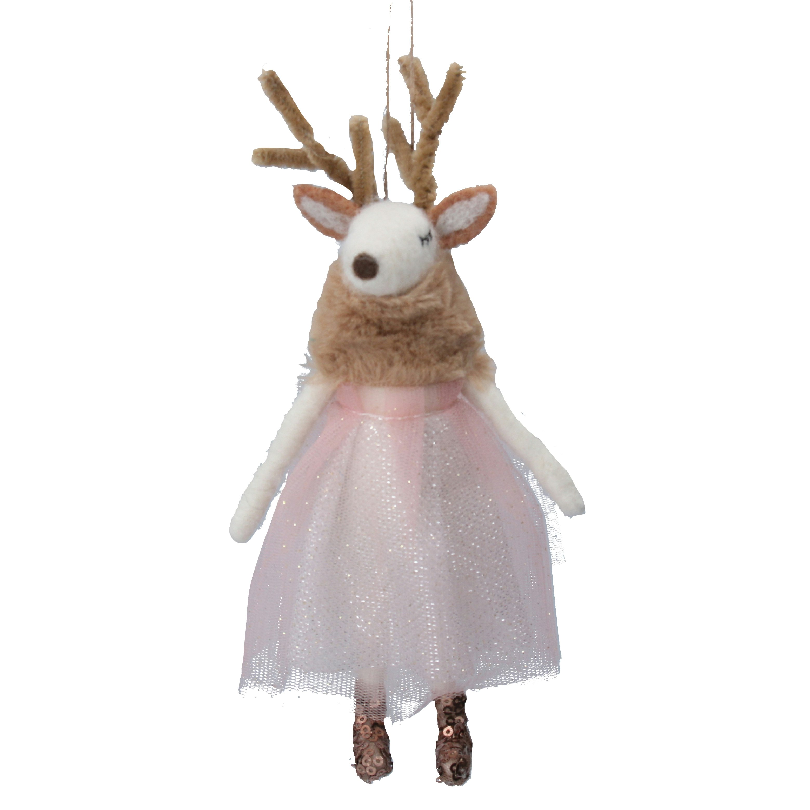 Mixed Wool White Deer with Pink Dress Decoration by Gisela Graham