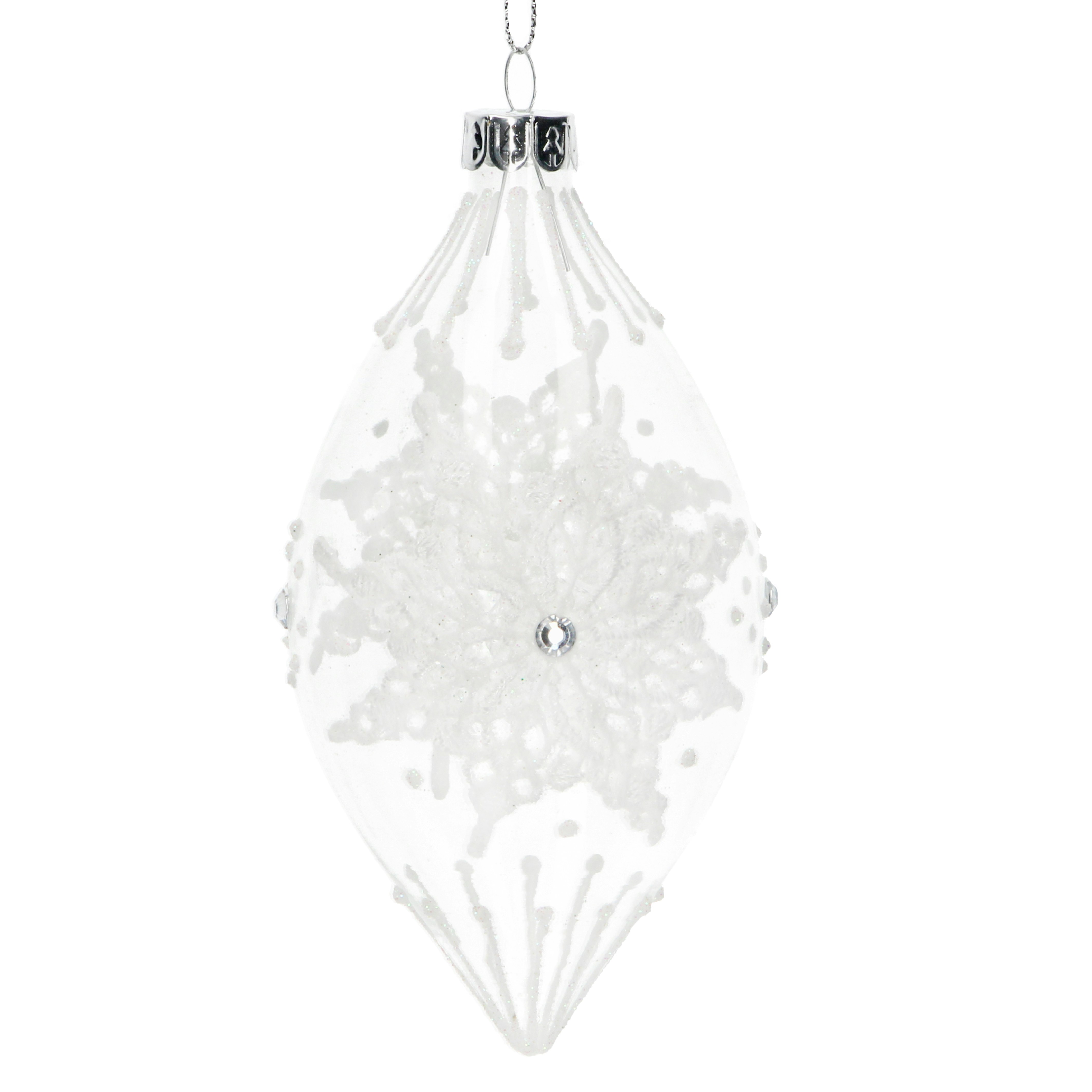 Clear Glass Teardrop with White Lace Snowflake by Gisela Graham