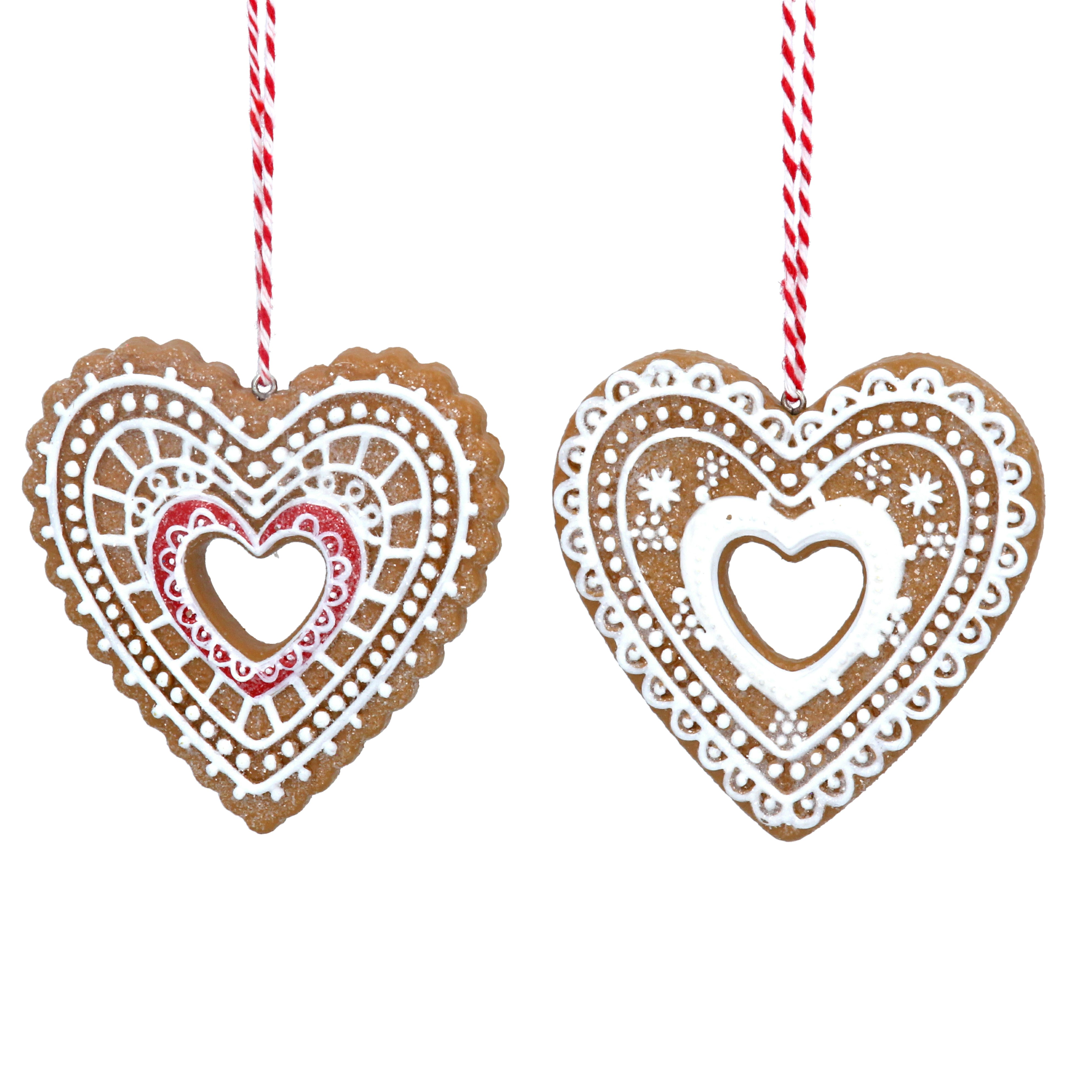 Set of 2 Resin Gingerbread Lace Heart Decorations by Gisela Graham