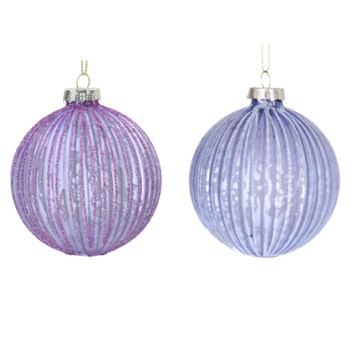 Lilac Matte/Glitter Ribbed Glass Ball by Gisela Graham