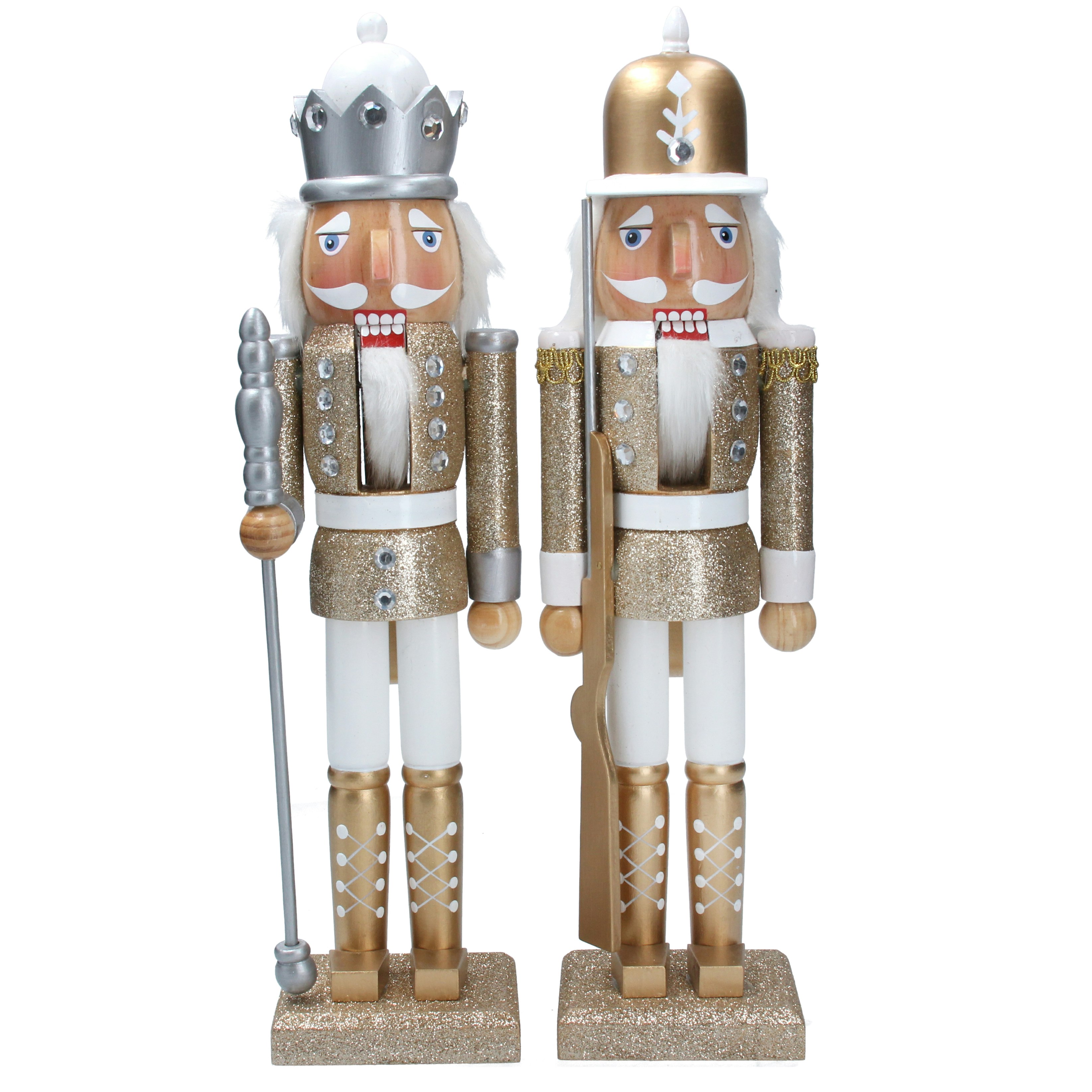 Set of 2 Gold/Silver Wood Nutcracker Ornaments by Gisela Graham