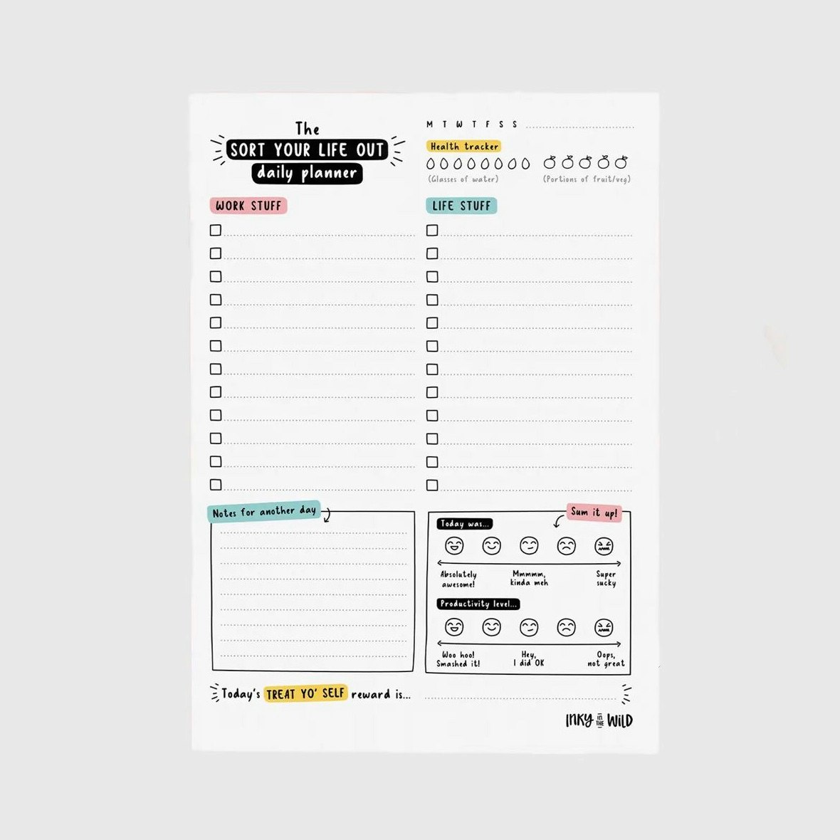 Sort Your Life Out Daily Planner Notepad by Inky in the Wild